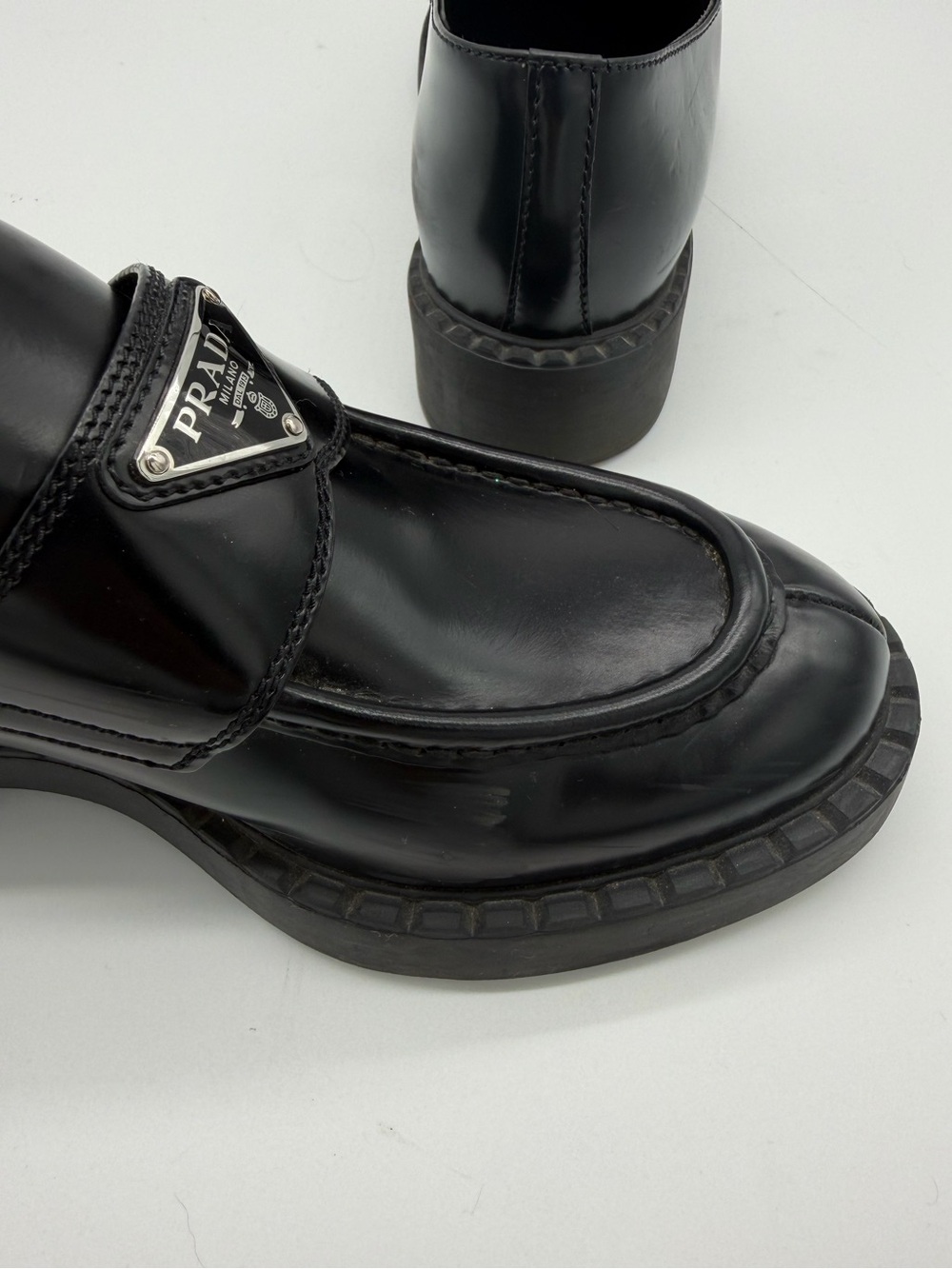PRADA “Chocolate” Brushed Leather Loafers - Sz 38.5 - Picture 9 of 14